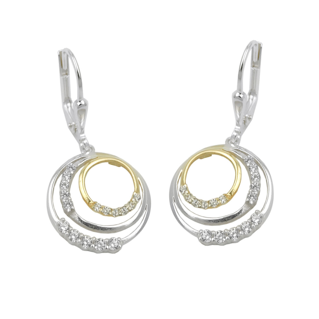 Orecchini a leva 30x14mm cerchi bicolore con zirconi argento 925