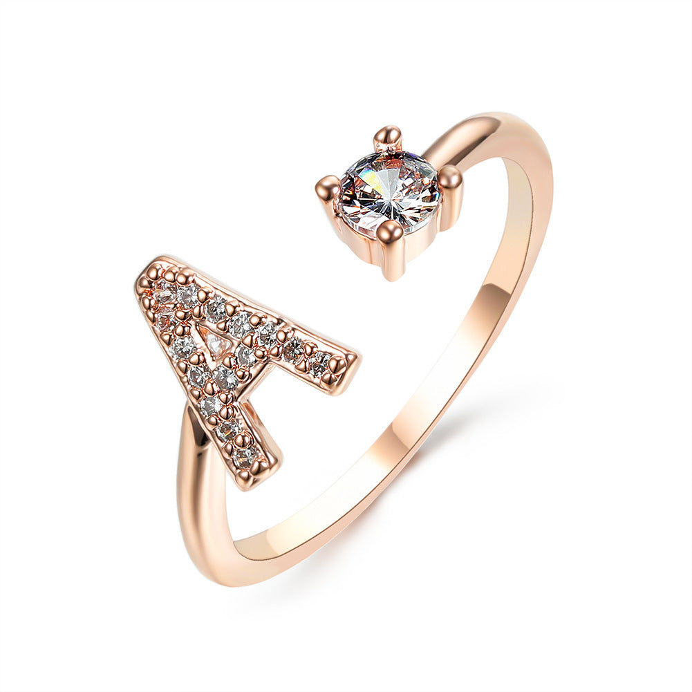 Adjustable ring with initials 26 letters