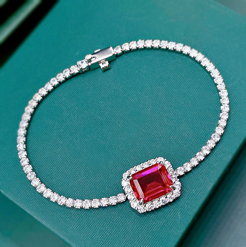 Bracelet silver synthetic emerald and 925 sterling silver zirconia
