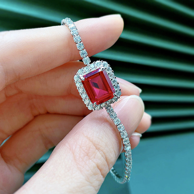 Bracelet silver synthetic emerald and 925 sterling silver zirconia