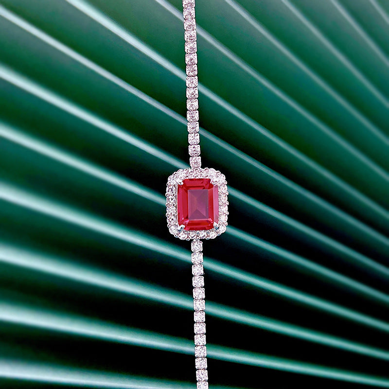 Bracelet silver synthetic emerald and 925 sterling silver zirconia