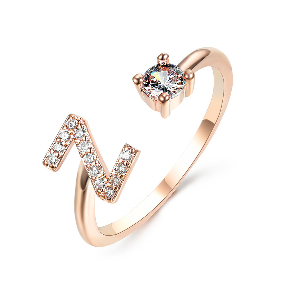 Adjustable ring with initials 26 letters