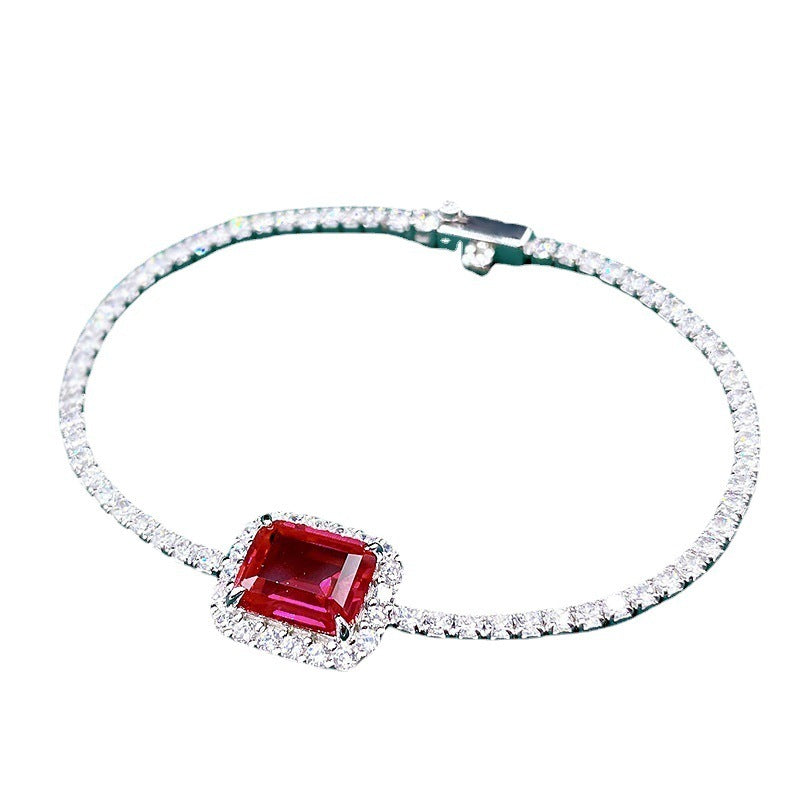 Bracelet silver synthetic emerald and 925 sterling silver zirconia