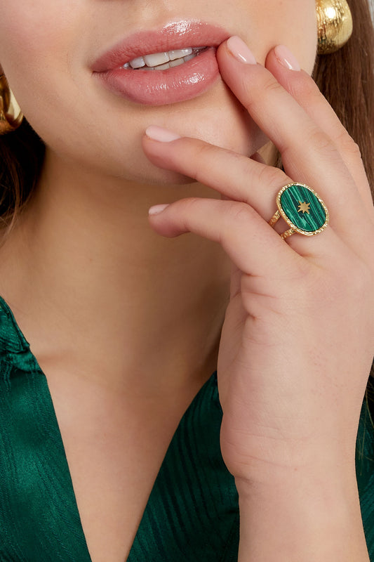 Anello in acciaio con pietra e stella colore oro blu