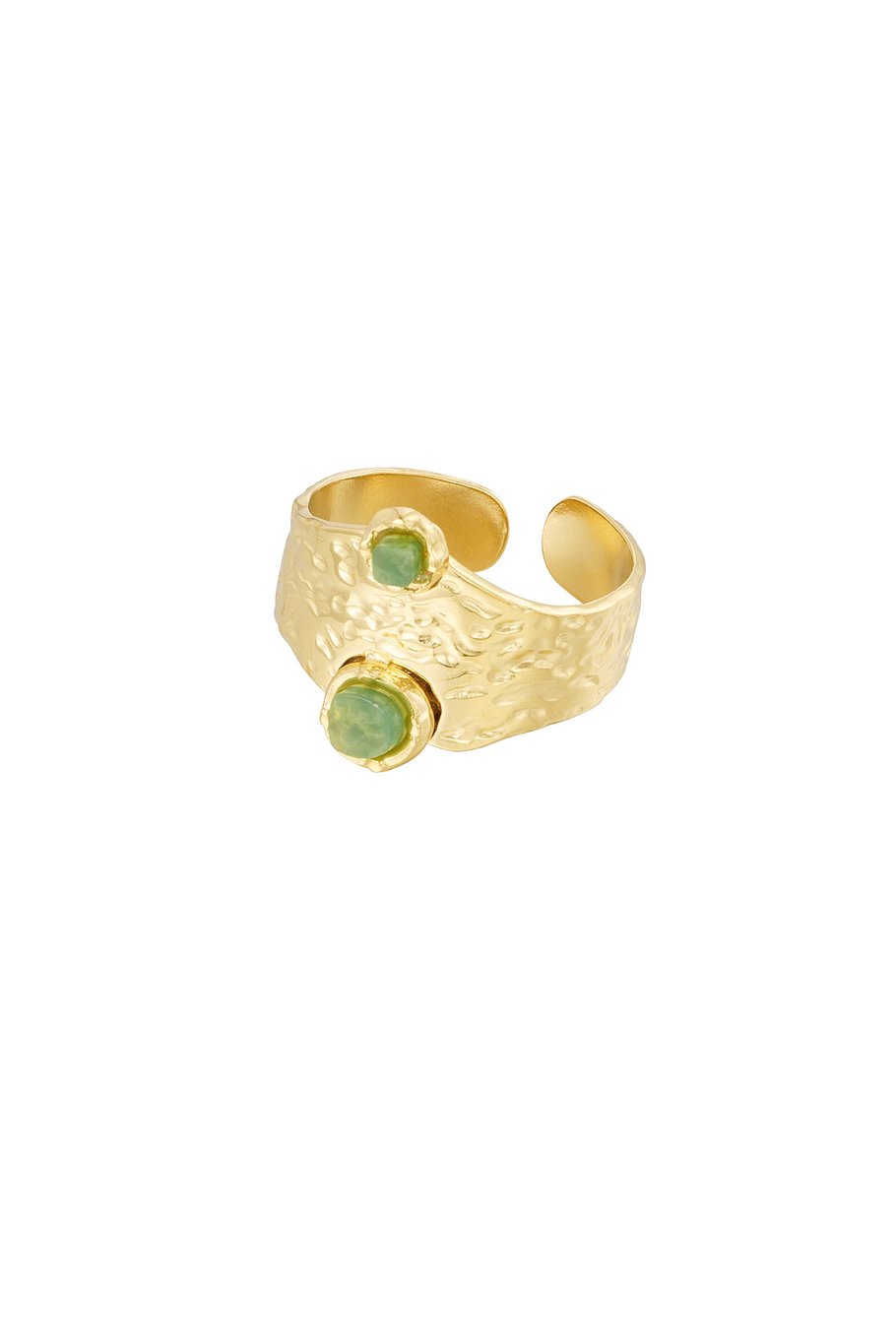 Anello minimal  in acciaio con doppia pietra verde