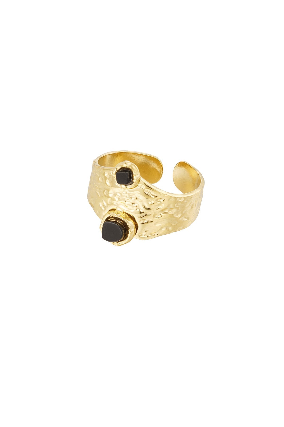Anello minimal  in acciaio con doppia pietra nera