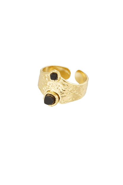 Anello minimal  in acciaio con doppia pietra nera
