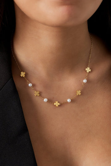Collana portafortuna in acciaio ispirata alla natura colore oro
