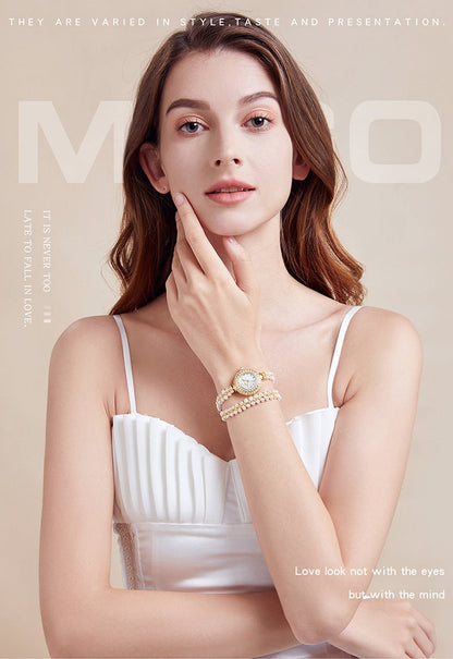  Orologio perle donna moda elegante cerimonia matrimonio cinturino perle oro zirconi myemotiojewels