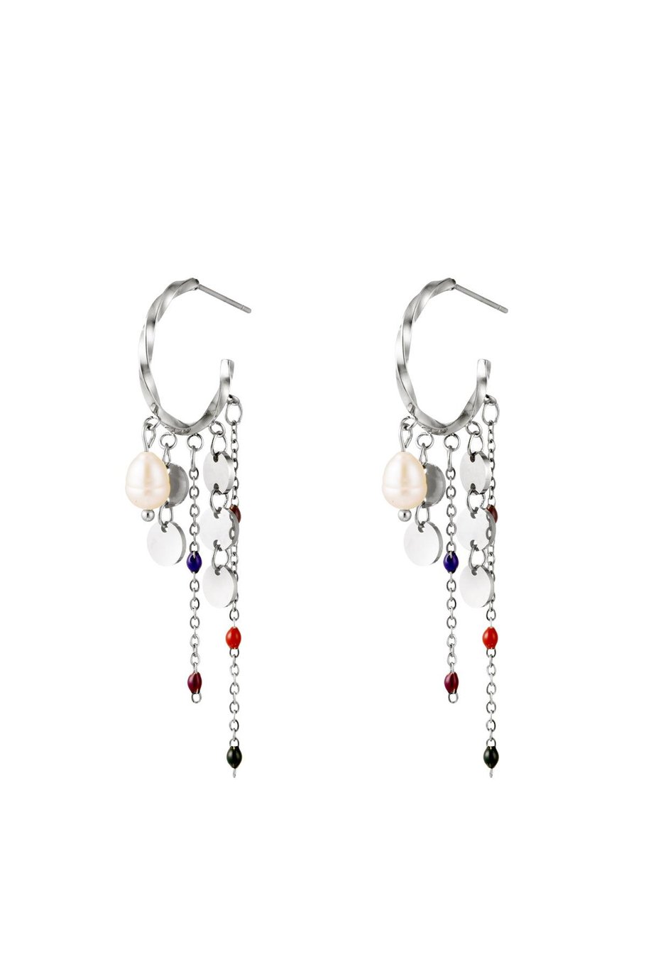 Orecchini a cerchio multicolor minimal in acciaio colore argento     