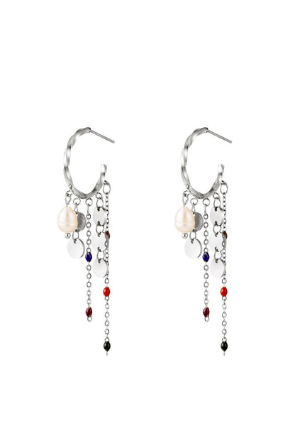 Orecchini a cerchio multicolor minimal in acciaio colore argento     