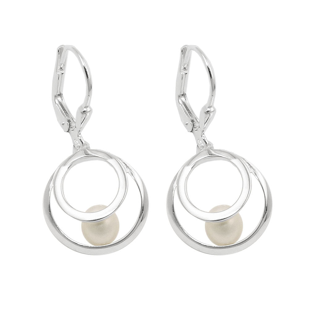 Orecchini argento 925 a cerchi concentrici con perla naturale, design ispirato alla natura