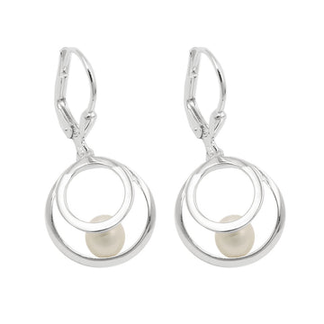 Orecchini argento 925 a cerchi concentrici con perla naturale, design ispirato alla natura