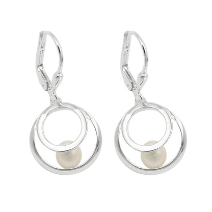 Orecchini argento 925 a cerchi concentrici con perla naturale, design ispirato alla natura