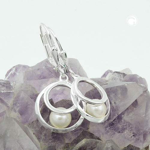 Orecchini argento 925 a cerchi concentrici con perla naturale, design ispirato alla natura su sfondo
