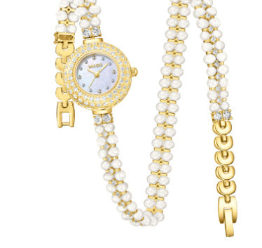 Orologio donna perle naturali cinturino lungo avvolgibile oro zirconi gioiello unico myemotiojewels