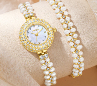 Women's natural pearl gold watch mother of pearl dial zirconia luxury gift idea myemotiojewels