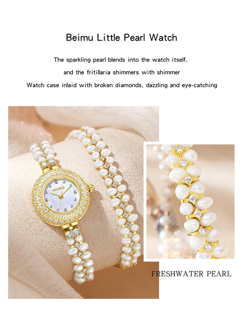 Small pearl women's watch gold freshwater pearl strap special women's gift myemotiojewels