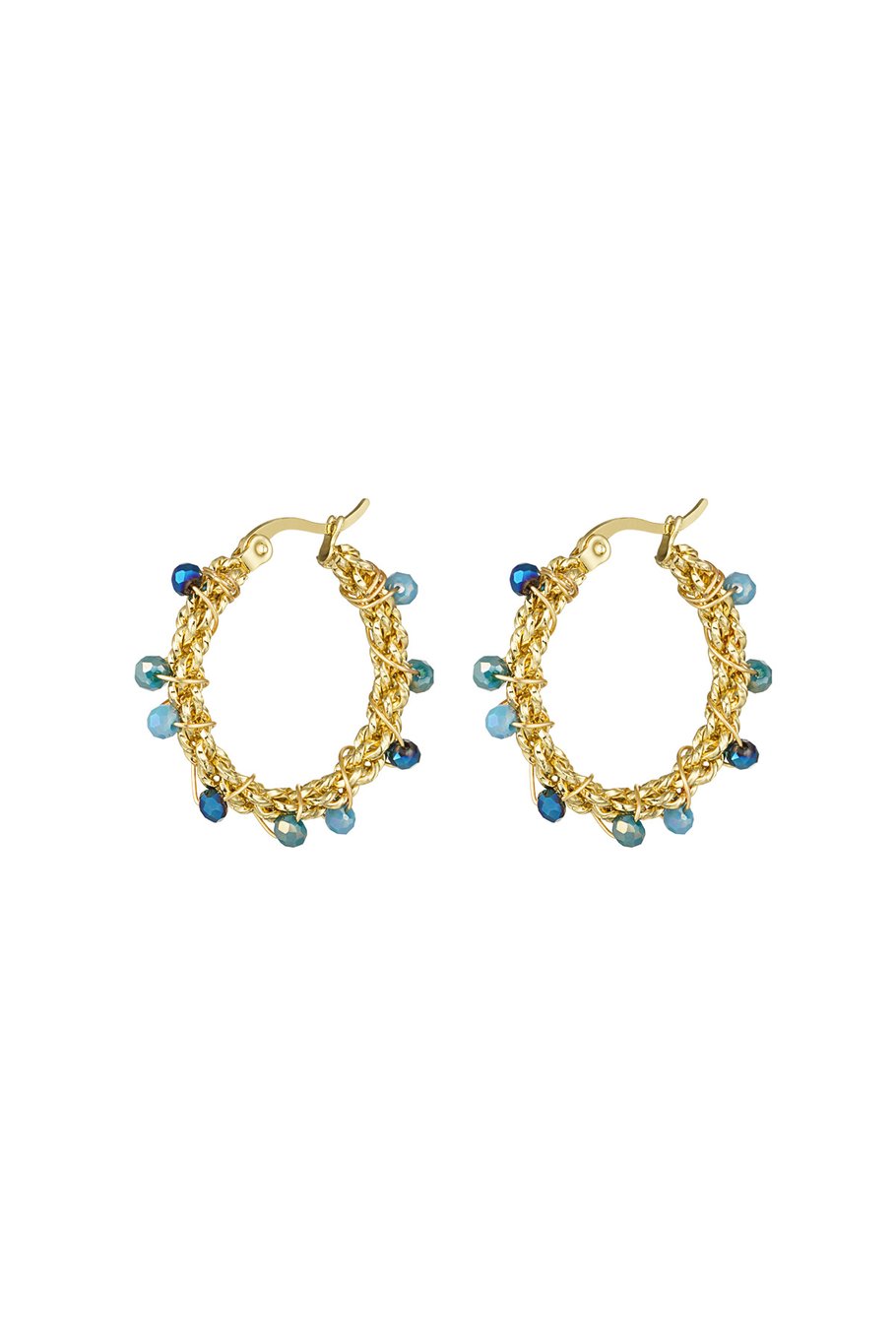 Orecchini in acciaio con perline luminose blu e azzurro 