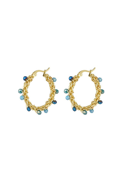 Orecchini in acciaio con perline luminose blu e azzurro 