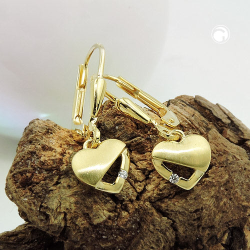 Orecchini pendenti in oro giallo 9 carati (375) con cuore 7x7mm e zirconi, design ispirato alla natura e massima qualità orafa su sfondo