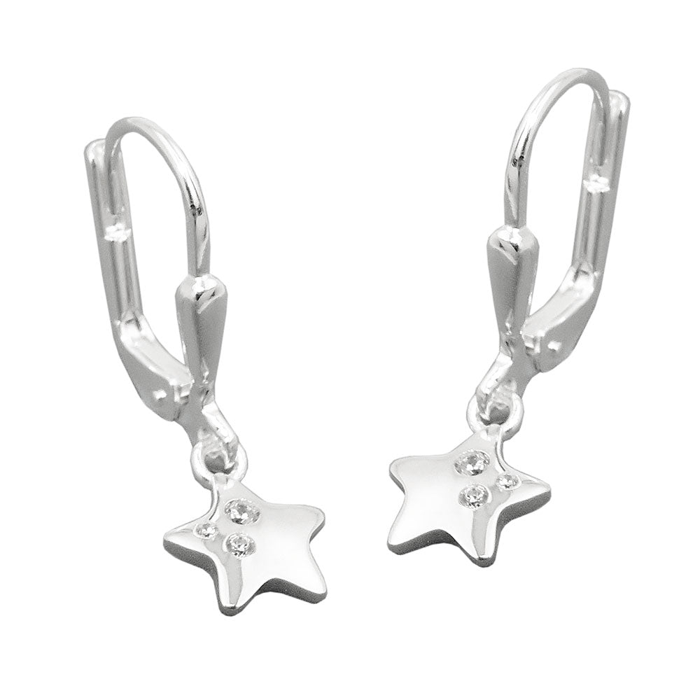 Orecchini pendenti in argento sterling 925 a forma di stella con tre zirconi luminosi, design ispirato alla natura e al cielo stellato, 7x7mm