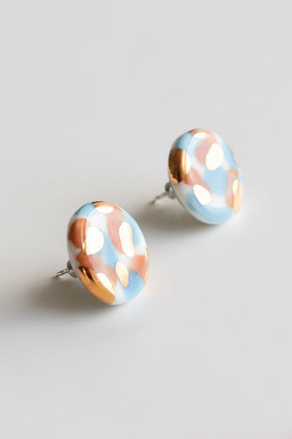 Porcelain Tache Studs -  Blue and Orange